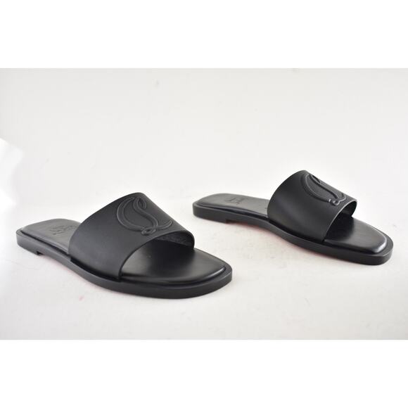 Christian Louboutin CL Mule Flat Black Leather Logo Slide Slip On Sandal 38.5 - Picture 4 of 16